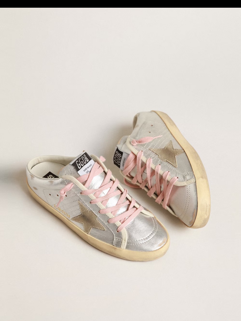 Silver Metallic Sneakers with Pink Laces - Super Star Sabot GGDB - Picture 5 of 7